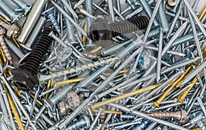 Closeup of screws and nails