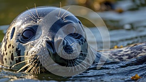 Closeup of the seals black onlike eyes shining in the sunlight as it blinks lazily soaking up the warmth of its sun photo