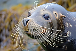 closeup of seals whiskers as it hunts for prey