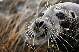 closeup of seals whiskers as it hunts for prey