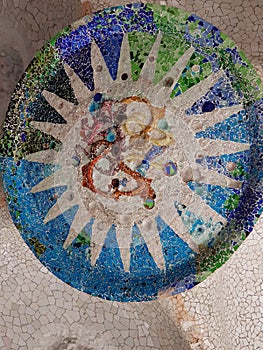 Closeup of the seasons symbol in Park Guell, Barcelona,Spain