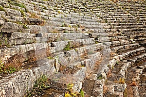 Closeup of seating at ancient amphitheater