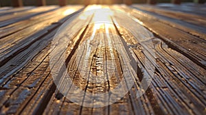 A closeup of a section of the wooden deck revealing the painstaking attention to detail in the placement of each