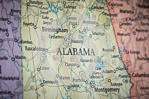 Selective Focus Of Alabama State On A Geographical And Political State Map Of The USA photo