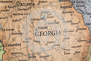Selective Focus Of Georgia State On A Geographical And Political State Map Of The USA photo
