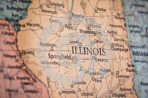 Selective Focus Of Illinois State On A Geographical And Political State Map Of The USA photo