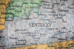 Selective Focus Of Kentucky State On A Geographical And Political State Map Of The USA photo