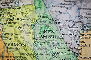Selective Focus Of New Hampshire State On A Geographical And Political State Map Of The USA photo