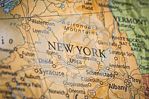 Selective Focus Of New York State On A Geographical And Political State Map Of The USA photo