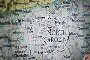 Selective Focus Of North Carolina State On A Geographical And Political State Map Of The USA photo