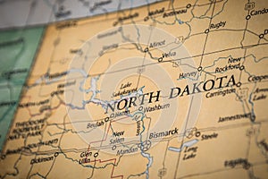 Selective Focus Of North Dakota State On A Geographical And Political State Map Of The USA photo