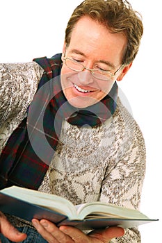 Closeup Senior Caucasian Man Enjoy Reading