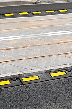 Closeup of separator lines on roadway for cars