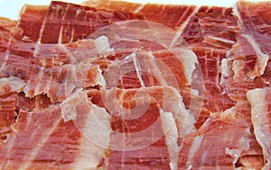 Closeup of serrano ham slices. Jabugo. Spanish