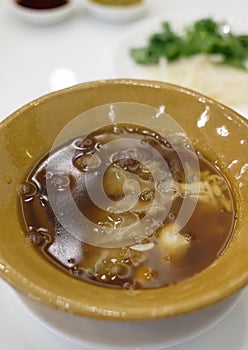 closeup shark fin soup in bowl