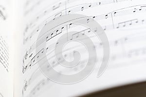 Closeup of Sheet Music. Musical Notes with Selective Focus