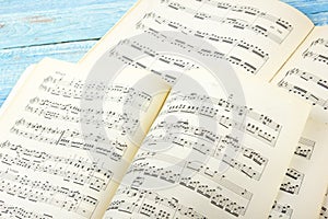 Closeup of Sheet Music. Musical Notes with Selective Focus. Background.