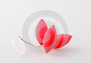 Closeup sho of three fishing float isolated on a white background