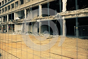 Closeup shot of an abandoned building structure in ruins