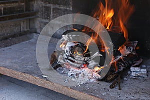 Closeup shot of afire in the fireplace