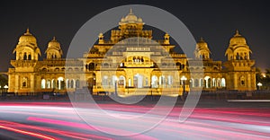 Closeup shot of the Albert Hall Museum in Jaipur in India at night