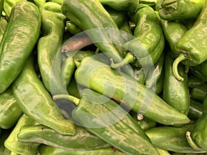 Closeup shot of anaheim pepper chili in a market