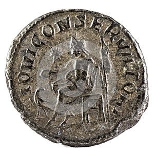 Closeup shot of an ancient Roman coin of Emperor Quietus, reverse photo