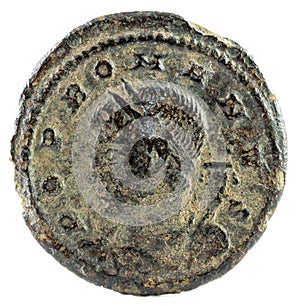 Closeup shot of an ancient Roman copper coin