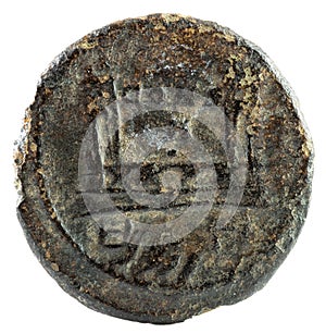 Closeup shot of an ancient Roman copper coin