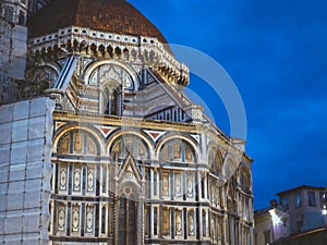 Closeup shot the architectural details of the facade of Florence Cathedral in Italy