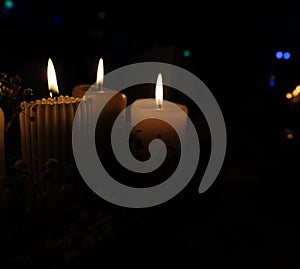 Closeup shot of atmospheric candlelights of marriage ceremony