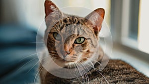 Closeup shot of a beautiful orange cat face with green eyes