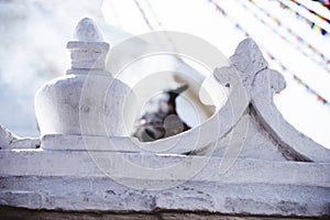 Closeup shot of beautiful white components of architecture with blurred background