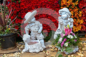 Closeup shot of beautifully sculptured flowerpots