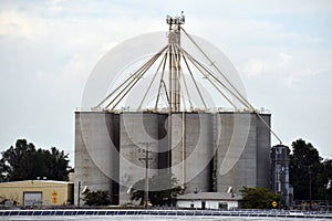 Closeup shot of a big industrial factory under a blue sky