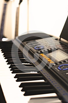 Closeup shot of a black synthesizer