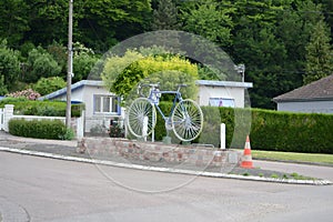 Closeup shot of a blue bicycle in  Le Treport France at daytime