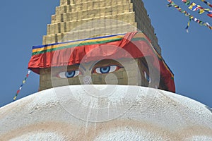 Closeup shot of the Boudhanath (Boudha Stupa) in Kathmandu, Nepal