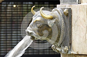 Closeup shot of a bull head on El Torico fountain in Teruel, Spain