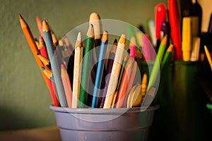 Closeup shot of a bunch of colorful pencils