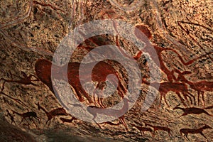 Closeup shot of bushman paintings on a rock in the mountains of Namibia