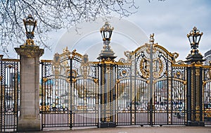 Closeup shot of the Canada gate of the green park in front of the Buckingham Palace in London, UK