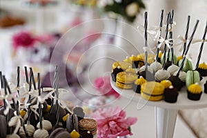 Closeup shot of a candy bar decoration elements