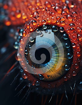 Fiery Focus: A Closeup Exploration of Wet Fur, Red Eyes, and Com photo
