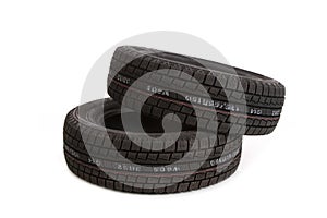 Closeup shot of car tires isolated on a white background