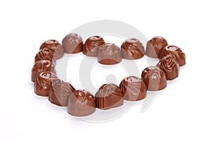 Closeup shot of chocolate pralines isolated on a white background