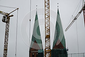Closeup shot of City Hall square in Lubeck, Germany during the repair