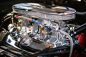 Closeup shot of a clean automotive engine - great for an article about modern powerful car engines photo