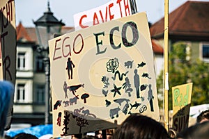 Closeup shot of a climate change strike cardboard poster