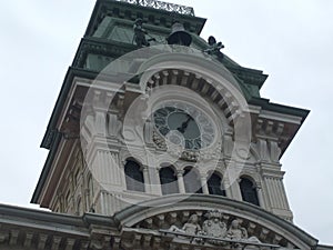 Closeup shot of the clock in Piazza UnitÃ  d\'Italia Trieste Italy on a daylight